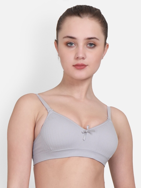 

Golden Girl Grey Solid Non-Wired Lightly Padded Everyday Bra Ribline_Grey