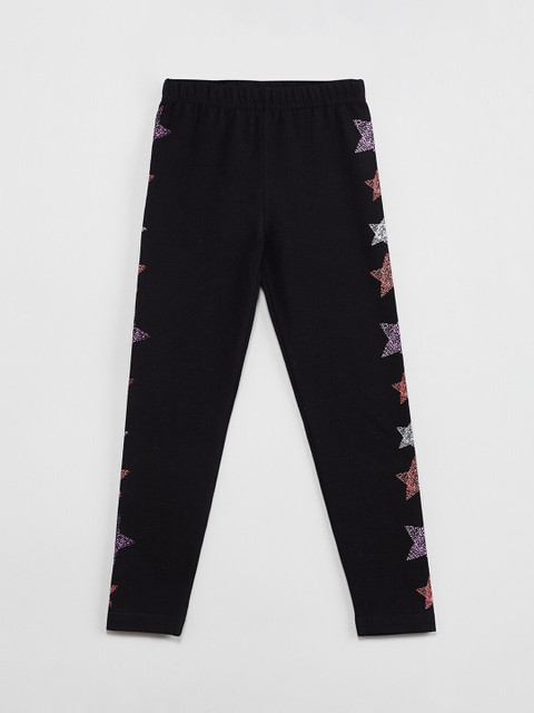

max Girls Black Star Printed Ankle-Length Leggings