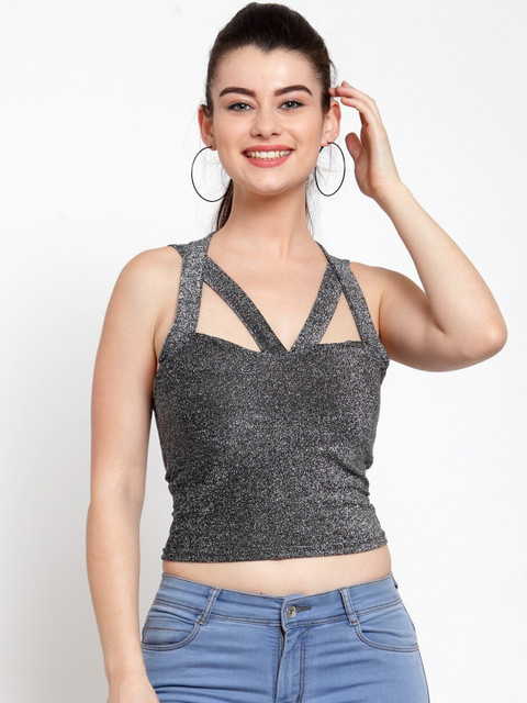 

Everlush Women Silver-Toned Solid Crop Top