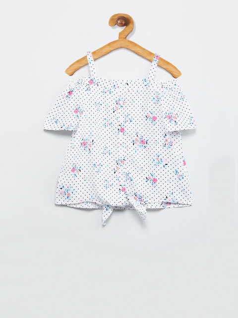 max Girls White Floral Printed Top