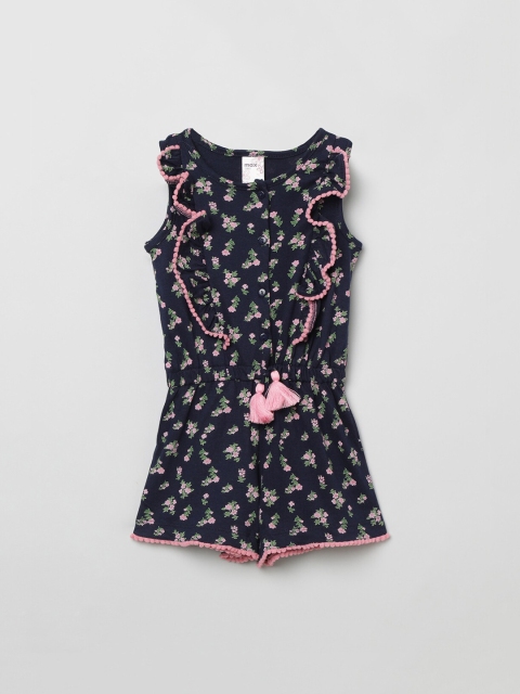 

max Girls Navy Blue Printed Drop-Waist Dress