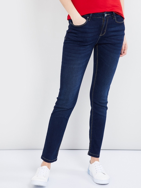 

max Women Navy Blue Slim Fit Mid-Rise Clean Look Stretchable Jeans