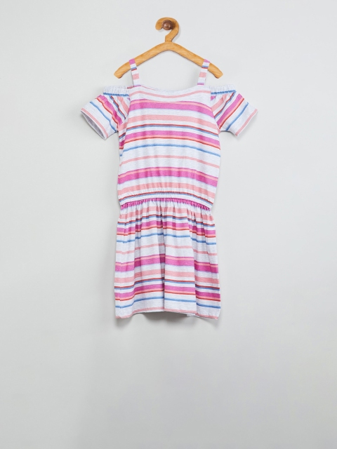 

max Girls Pink & Off-White Printed Drop-Waist Dress