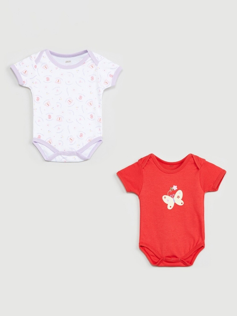 

max Girls Pack of 2 Red & White Printed Bodysuits