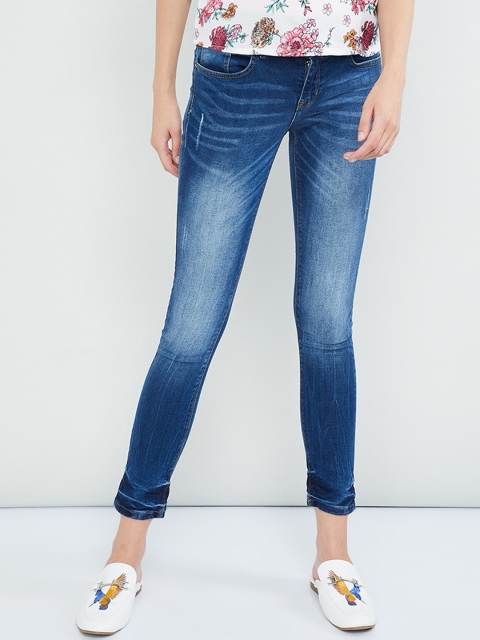 max Women Blue Skinny Fit Mid-Rise Mildly Distressed Jeans
