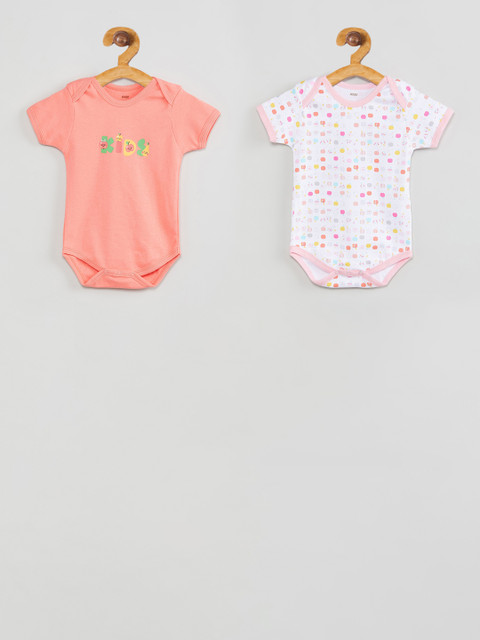 

max Girls Pack of 2 Peach-Coloured & White Printed Bodysuits
