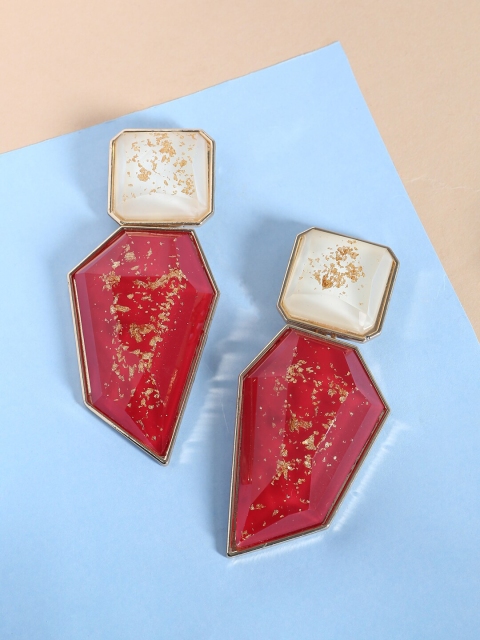 

Tistabene Red & Off-White Gold-Plated Contemporary Drop Earrings