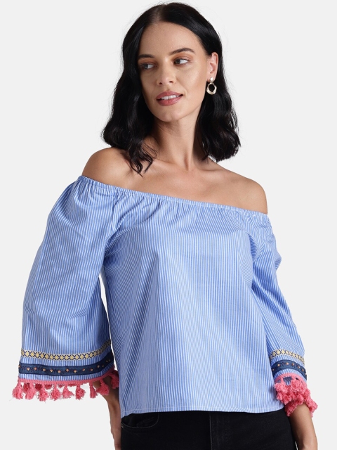 

Chumbak Women Blue Striped Bardot Top