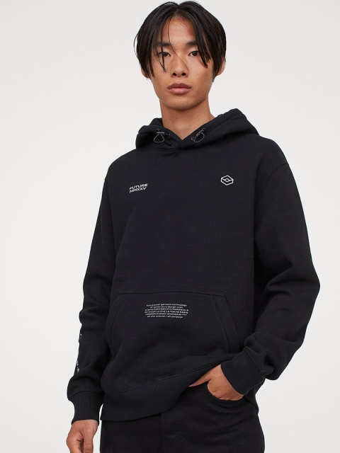 

H&M Men Black Print Hoodie