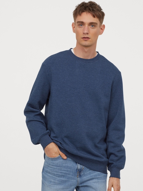 

H&M Men Blue Solid Relaxed Fit Sweater