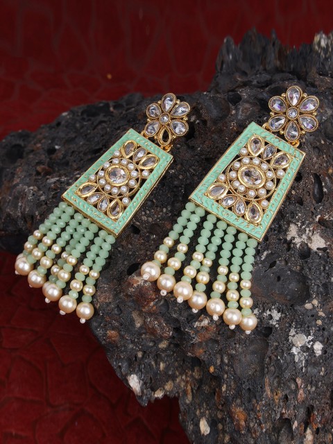 

ANIKAS CREATION Sea Green & Gold Square Drop Earrings