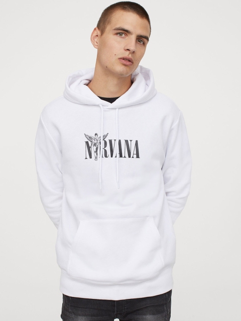 

H&M Men White & Black Printed Hoodie