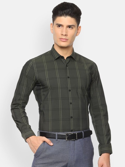 

Van Heusen Men Olive Green Slim Fit Checked Formal Shirt