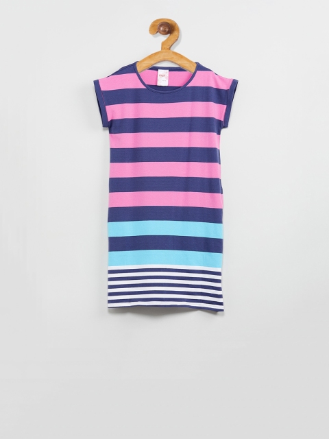 

max Girls Pink & Navy Blue Striped A-Line Dress