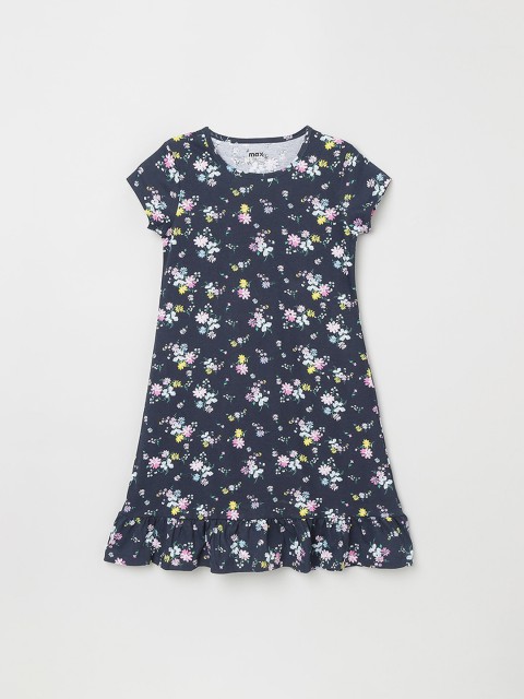 

max Girls Blue Printed A-Line Dress