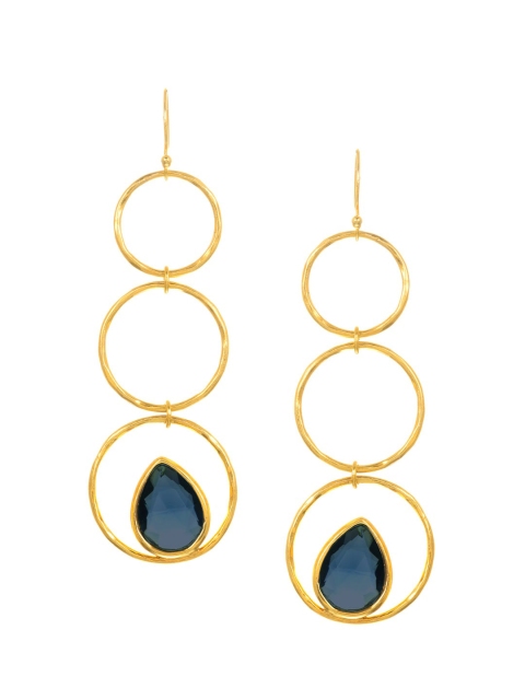

INDYA Gold-Plated & Navy Blue Circular Drop Earrings