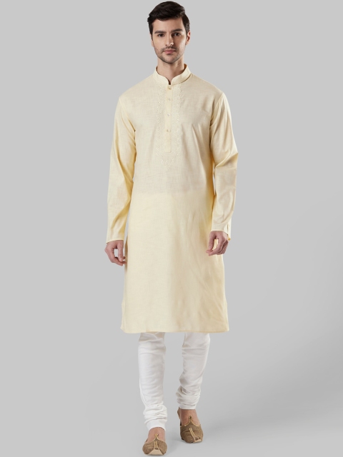 

Ethnix by Raymond Men Yellow Embroidered Straight Kurta