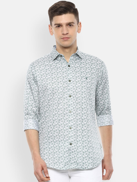 

V Dot Men White & Green Regular Fit Printed Casual Shirt