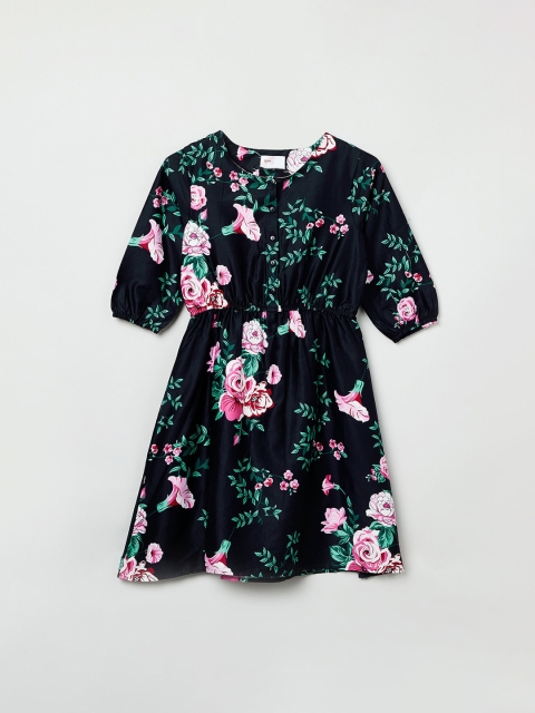 

max Girls Navy Blue & Pink Printed A-Line Dress