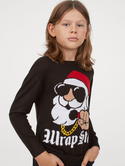 H&M Girls Black Motif-Detail Jumper