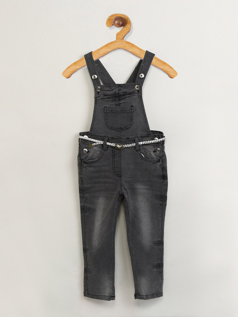 

max Girls Black Washed Dungarees