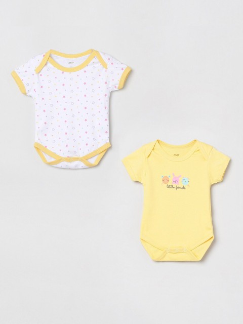 

max Girls Pack of 2 White Printed Bodysuits, Yellow