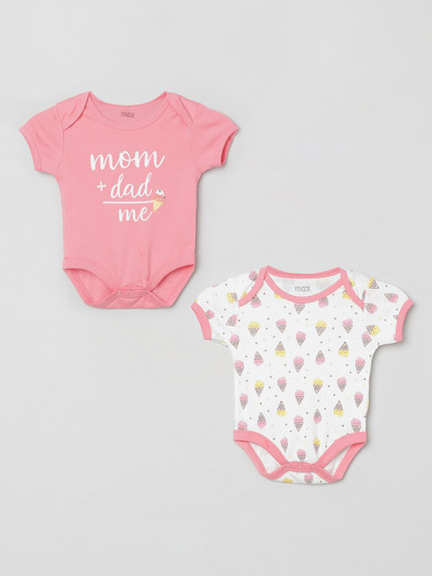 

max Girls Pack of 2 Pink & White Printed Knitted Bodysuits