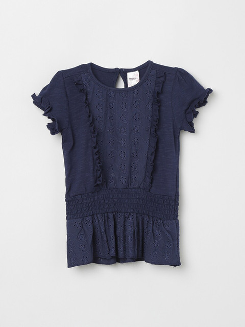 

max Girls Blue Schiffli Cinched Waist Pure Cotton Top