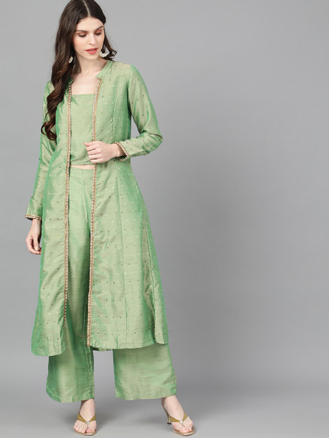 

AKS Women Green Self Design Top with Palazzos