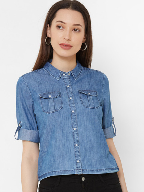 

Kraus Jeans Women Blue Classic Regular Fit Solid Casual Shirt