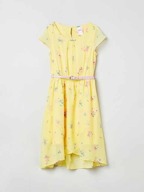 

max Girls Yellow & Pink Floral Print Fit and Flare Dress