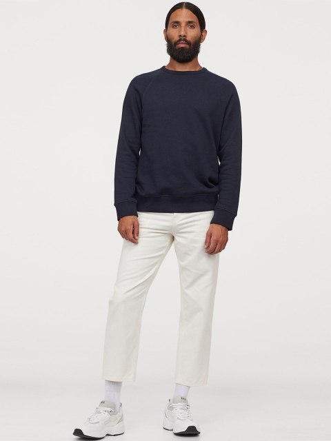 

H&M Men Navy Blue Solid Regular Fit Sweater