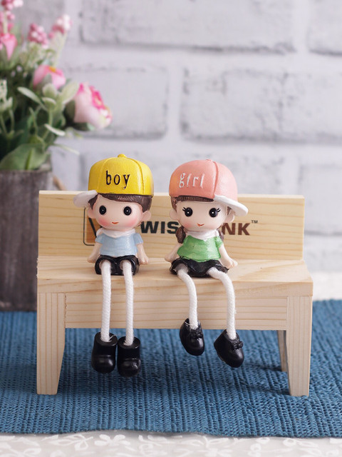 

WISHTANK Set Of 2 Multicoloured Boy & Girl Couple With Hanging Legs Showpieces, Multi