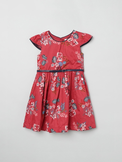 

max Girls Red & Blue Floral Print Fit and Flare Dress