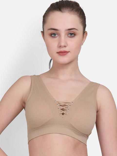 

Golden Girl Beige Solid Non-Wired Lightly Padded Sports Bra