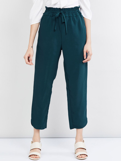 

max Women Green Slim Fit Solid Regular Trousers