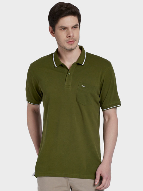 

ColorPlus Men Green Solid Polo Collar T-shirt