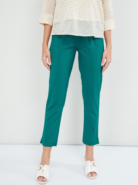 

max Women Teal Regular Fit Solid Regular Trousers