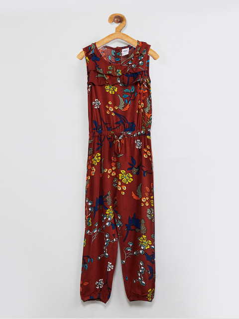 

max Girls Brown & Blue Printed Romper