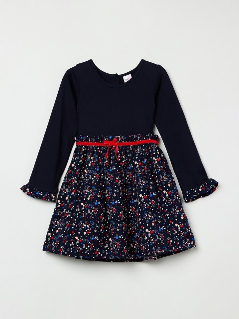 

max Girls Navy Blue Printed Fit and Flare Dress
