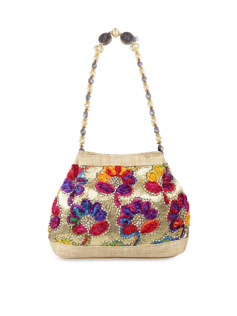 

Metro Gold-Toned & Blue Self Design Handheld Bag