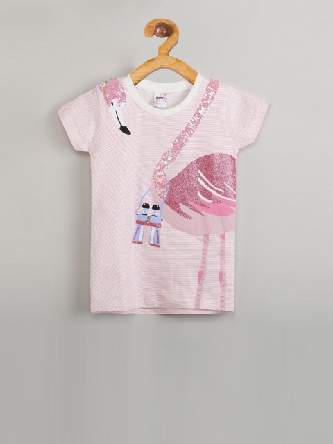 max Girls Pink Printed Round Neck T-shirt