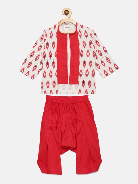 

Tutus By Tutu Boys White & Red Ikat Print Kurta Set