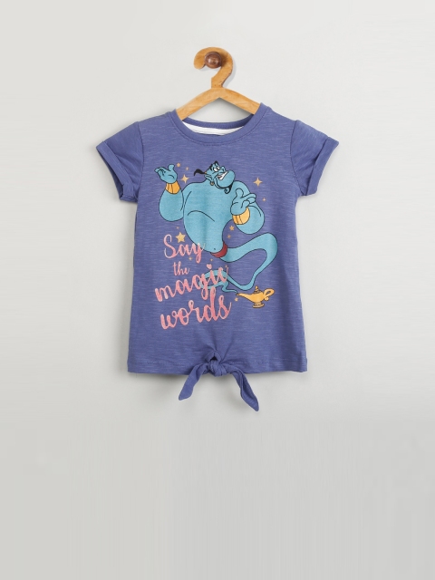 max Girls Blue Printed Round Neck T-shirt