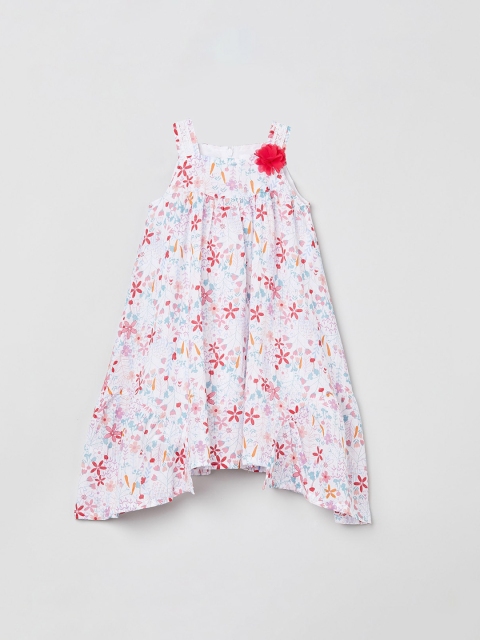 

max Girls White & Pink Floral Print A-Line Dress