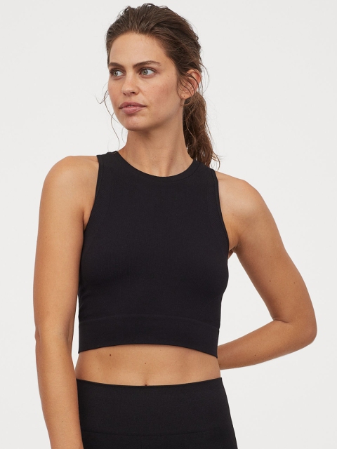 

H&M Women Black Solid Seamless Sports Top