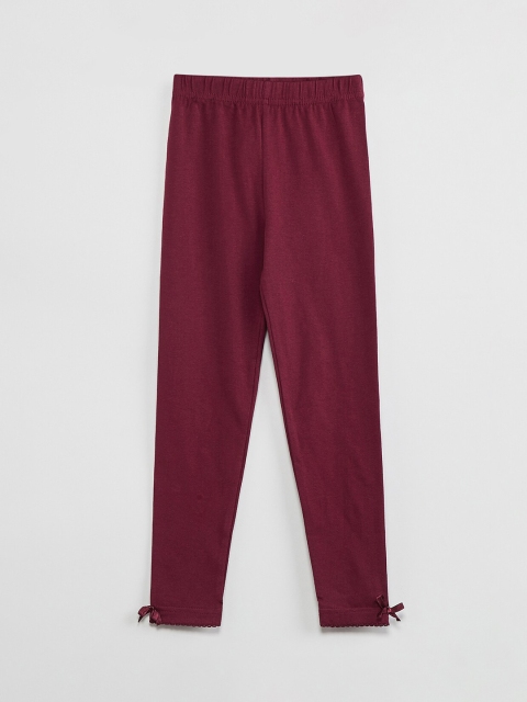 max Girls Burgundy Solid Ankle-Length Leggings