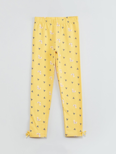 

max Girls Yellow & Off-White Printed Ankle-Length Leggings