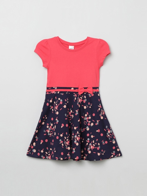 

max Girls Coral Pink & Black Printed A-Line Dress