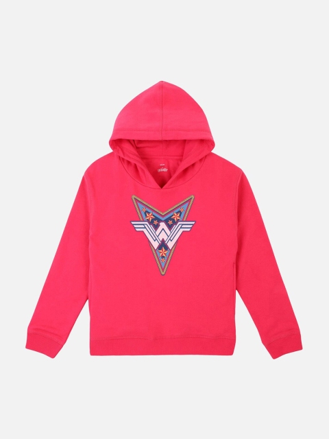 

Kids Ville Girls Pink Wonder Woman Print Hooded Sweatshirt